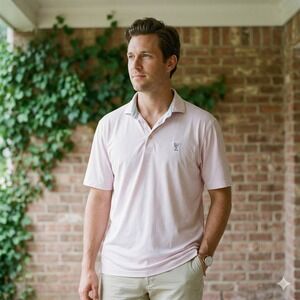 Holderness & Bourne Polo Top Mens Large Pink Tailored Fit Micro Print Golfcore